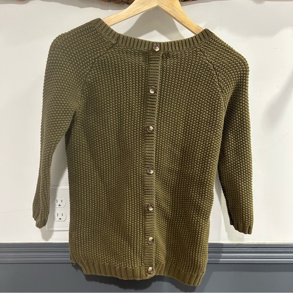 3/4 Sleeve Olive Green Cable Knit Sweater - Picture 2 of 9